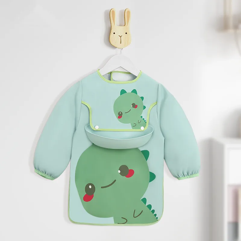 Baby eating bib waterproof anti-dirty boys and girls coveralls long-sleeved painting apron with pocket