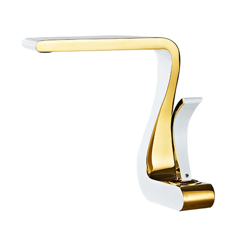 Creative Luxury Waterfall Art Basin Faucet Cold Heat Single Hole Brass Bathroom Lavatory Wash Hand Basin Tap