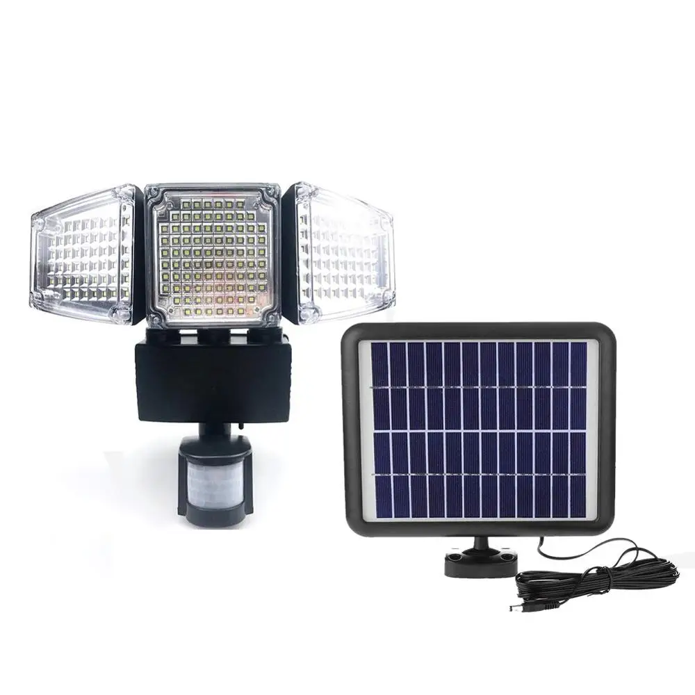 
hot sell triple head 188 LED solar powered outdoor garden led light solar pir motion sensor new led flood lights 