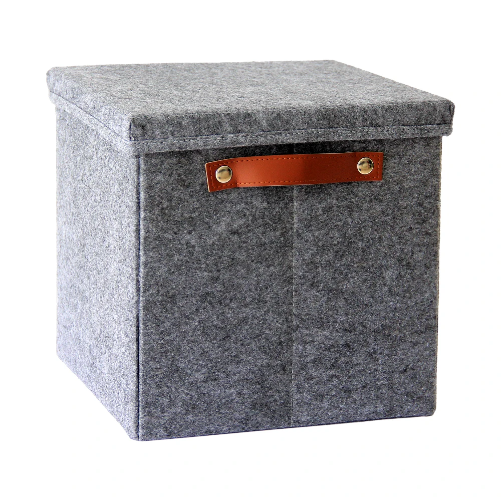 Factory Price Large Collapsible Felt Storage Box Bins Closet Organizer Wardrobe Clothes Organizer with Handles & Lid
