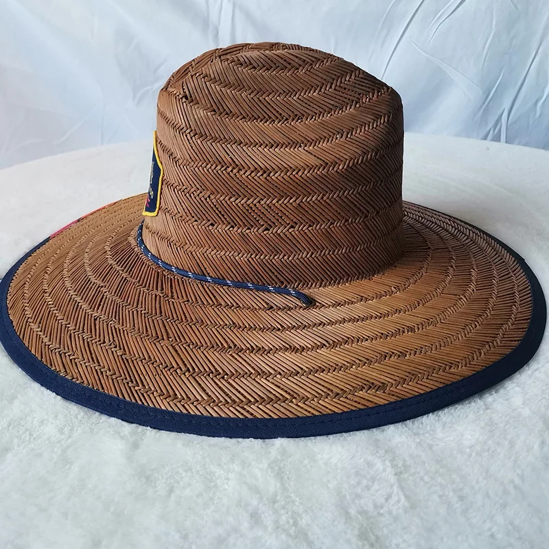 Outdoor Beach Straw Lifeguard Sun Hat with Adjustable Chin Cord