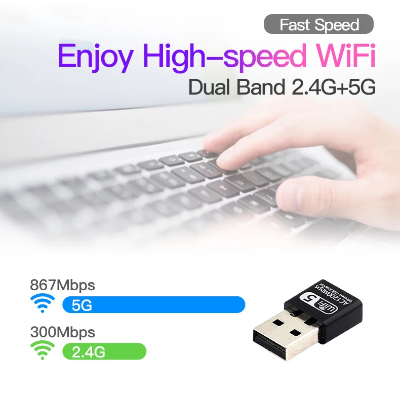Wholesale 1300Mbps Wireless mini Wifi Adapter RTL8812 Dual Band Networking Card For Laptop Desktop PC WiFi USB Dongle