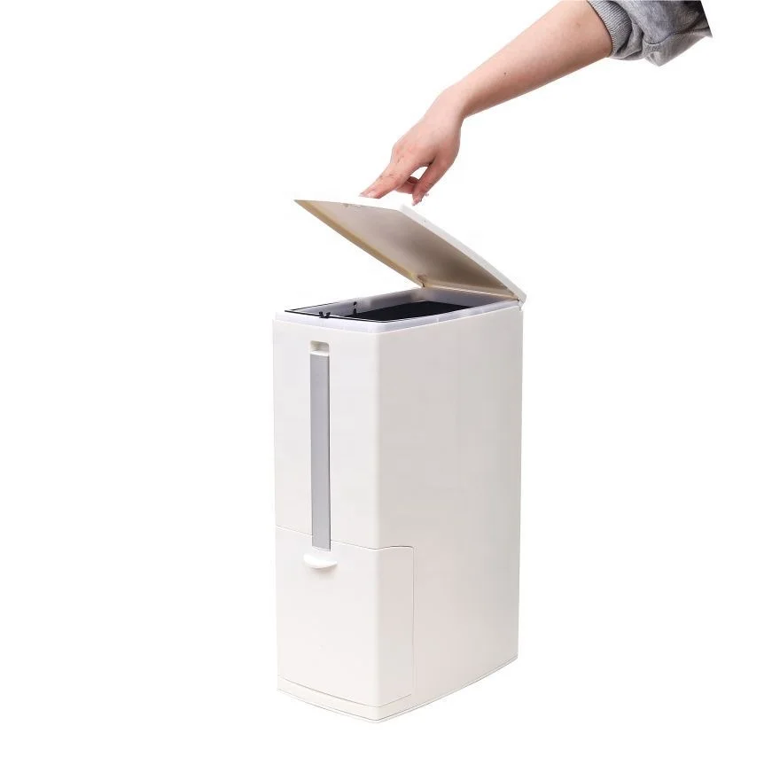 Bathroom trash can Including toilet brush Garbage bag Press top cover Household splinting Ultra-thin plastic rectangle dustbin