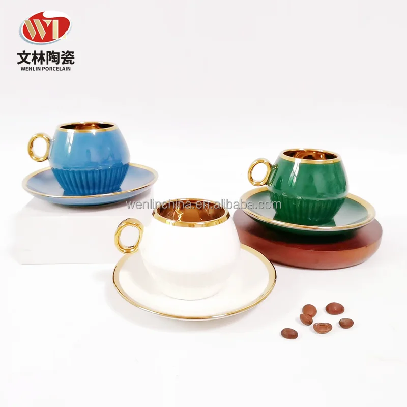 Wenlin ceramic bone china nice coffee cup saucer set 90ml 180ml gift box wholesale factory price support customized
