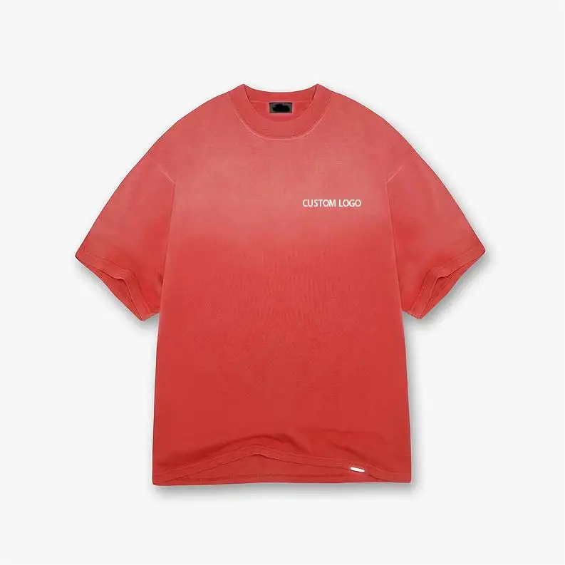 QYOURECLO Custom Logo Wholesale 300 GSM Thick Heavyweight 300gsm 100% Cotton Oversized Sun Faded Acid Washed T-Shirts