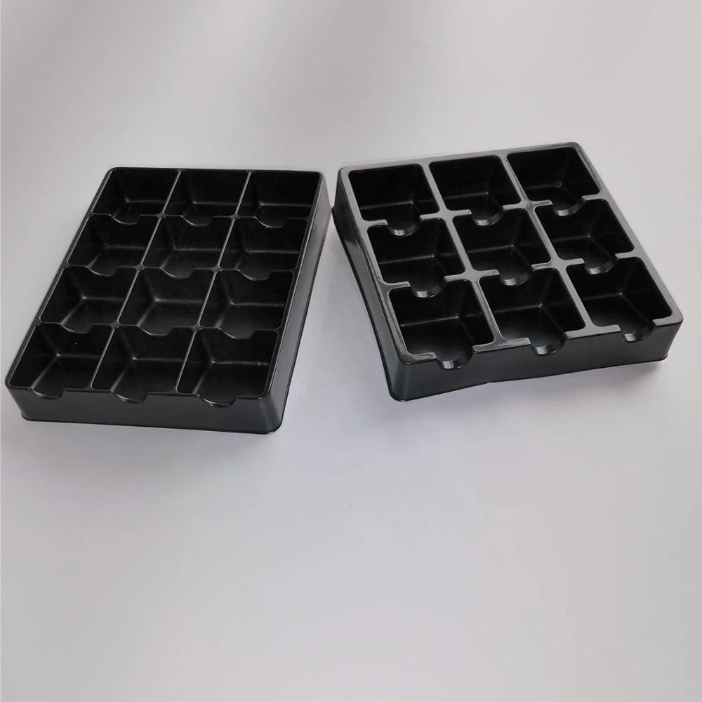 customized chocolate insert tray PET  blister container packaging plastic trays black PET chocolate blister tray