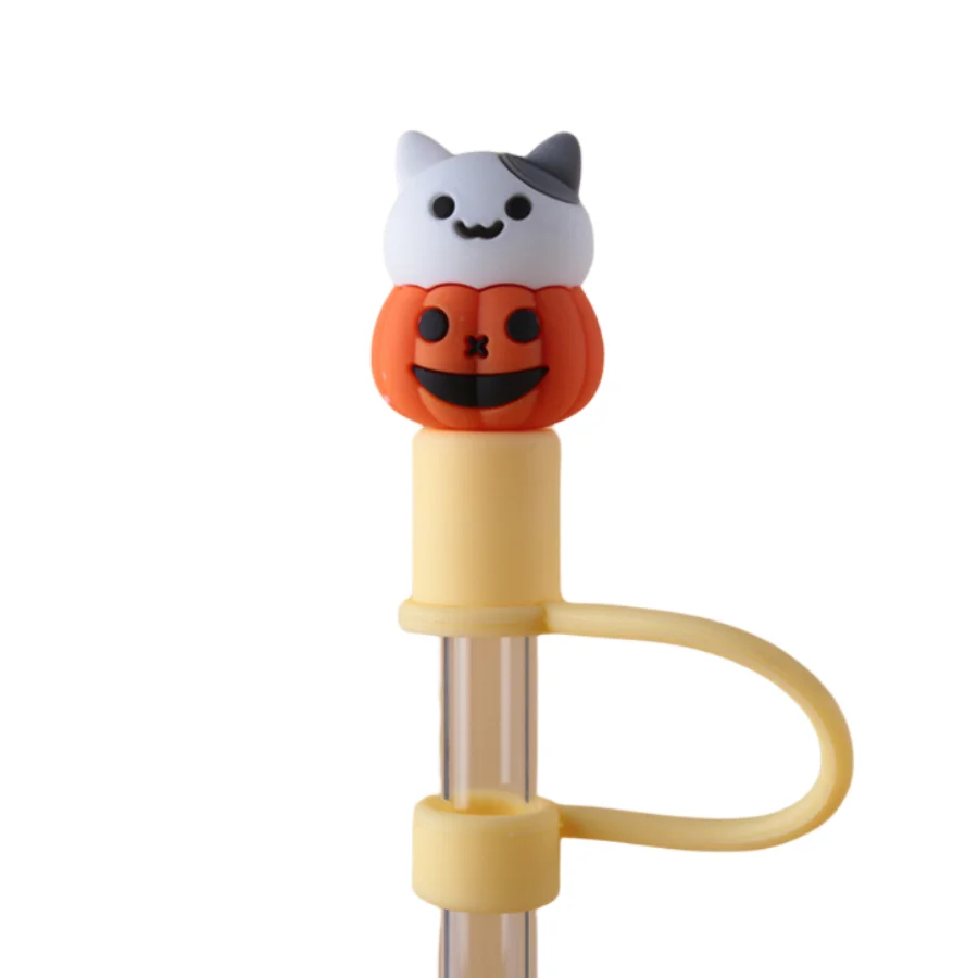 Custom drinking toppers reusable silicone straw cover Cute cartoon shaped silicone straw dust plug