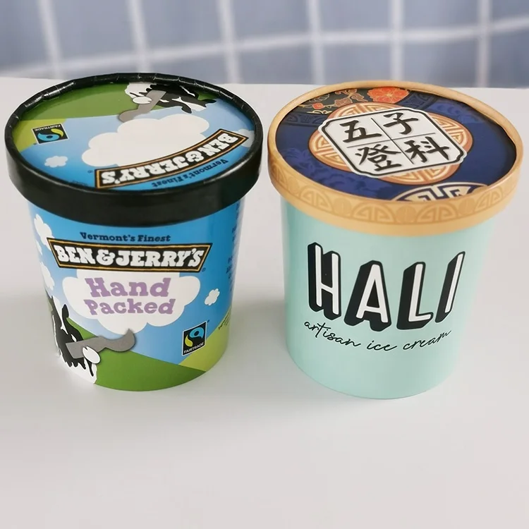 Ice cream pint containers disposable food paper bowl ice cream cup paper stackable lid ice cream iml cup