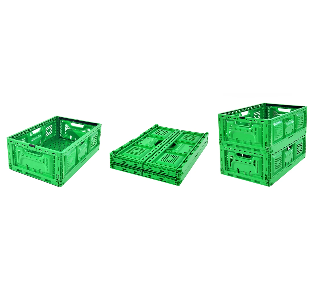 Farm supermarket folding vegetable plastic moving crate mesh stackable plastic storage basket