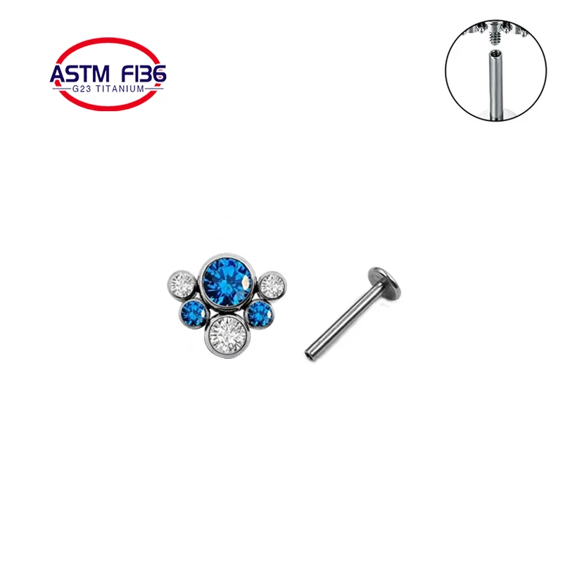 Wholesale G23 ASTM F136 titanium internal thread luxury zicon opal studs earrings Lip Nail Piercing fashion jewelry earrings
