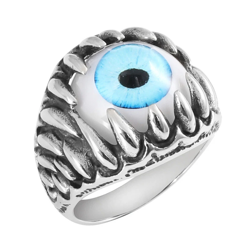 Wholesale Jewelry Punk Vintage Blue Big Eye Rings Five Colors Silver Stainless Steel Rings Jewelry for Mens Daily LIfe