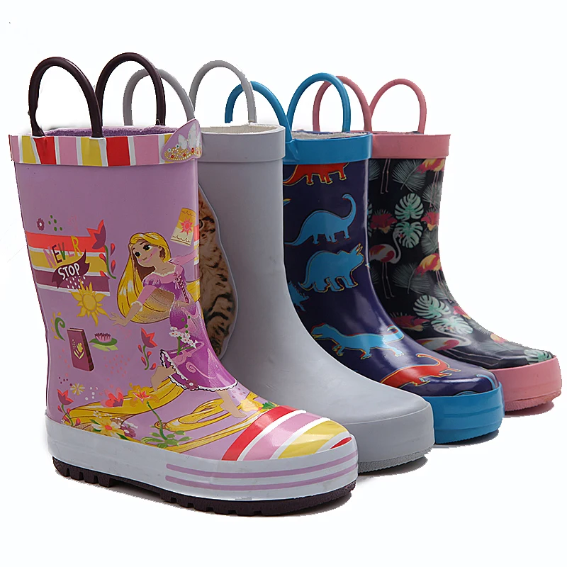 wholesale children pink girl printing rubber rain wellington gum boots for cowboy