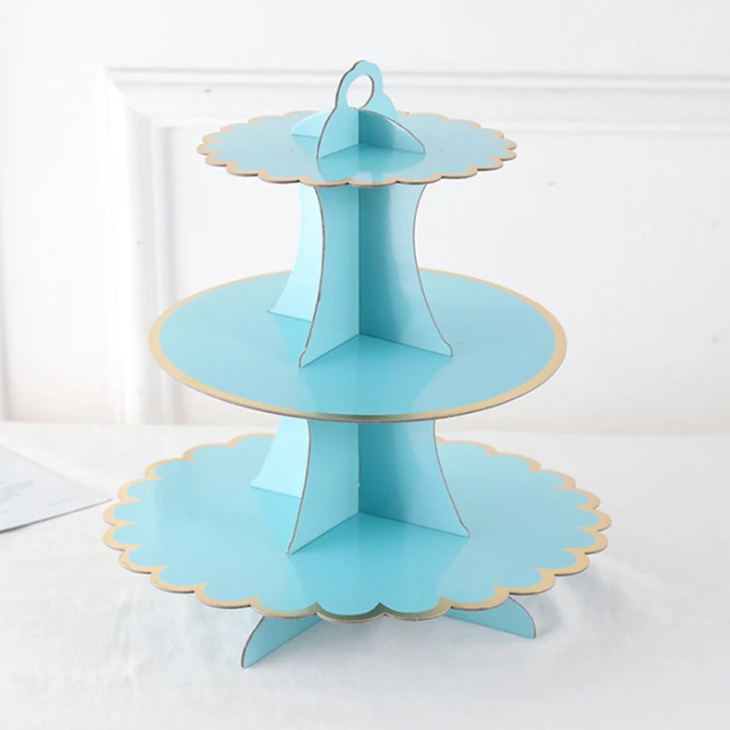 White and Gold 3-Tier Round Cardboard Cupcake Stand for 24 Cupcakes Perfect for Oh Baby Bridal Shower Birthday Party Supplies