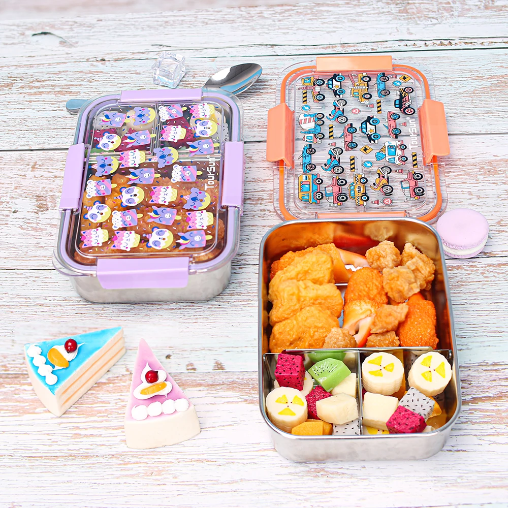 toursun wholesale airtight printed  3 compartments stainless steel bento box lunch box