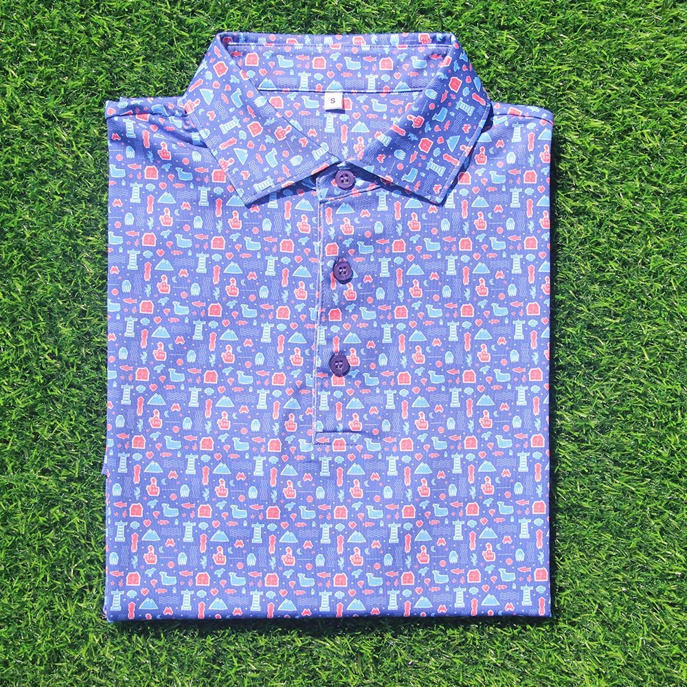 2024 Custom High Quality Stiff Collar Golf Tee Shirts Funny Pattern Polyester Spandex Quick Dry Man Golf Polo T-shirt Shirts