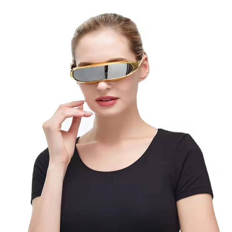 Futuristic Narrow Cyclops Visor Sun Glasses Laser Eyeglasses Personality Mirrored Lens Eyewear Alien Sunglasses Men