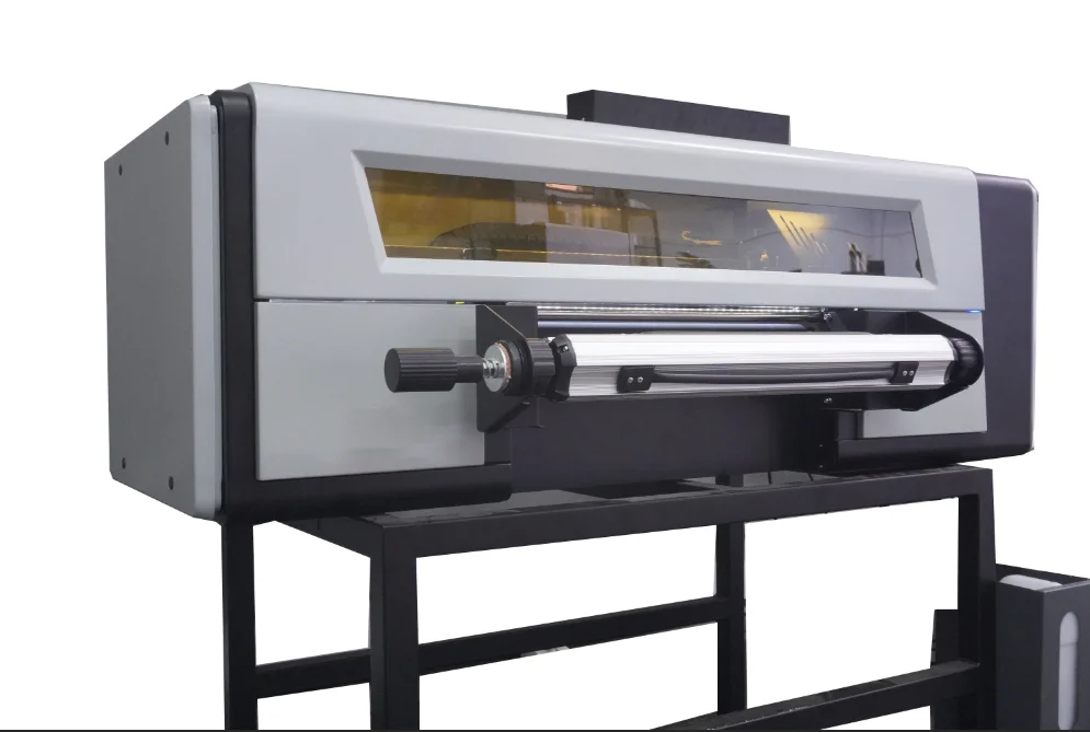 UV DTF printer with 4 xp600 heads roll-to-roll AB film cold transfer unlimited bottles, label available, gold foil