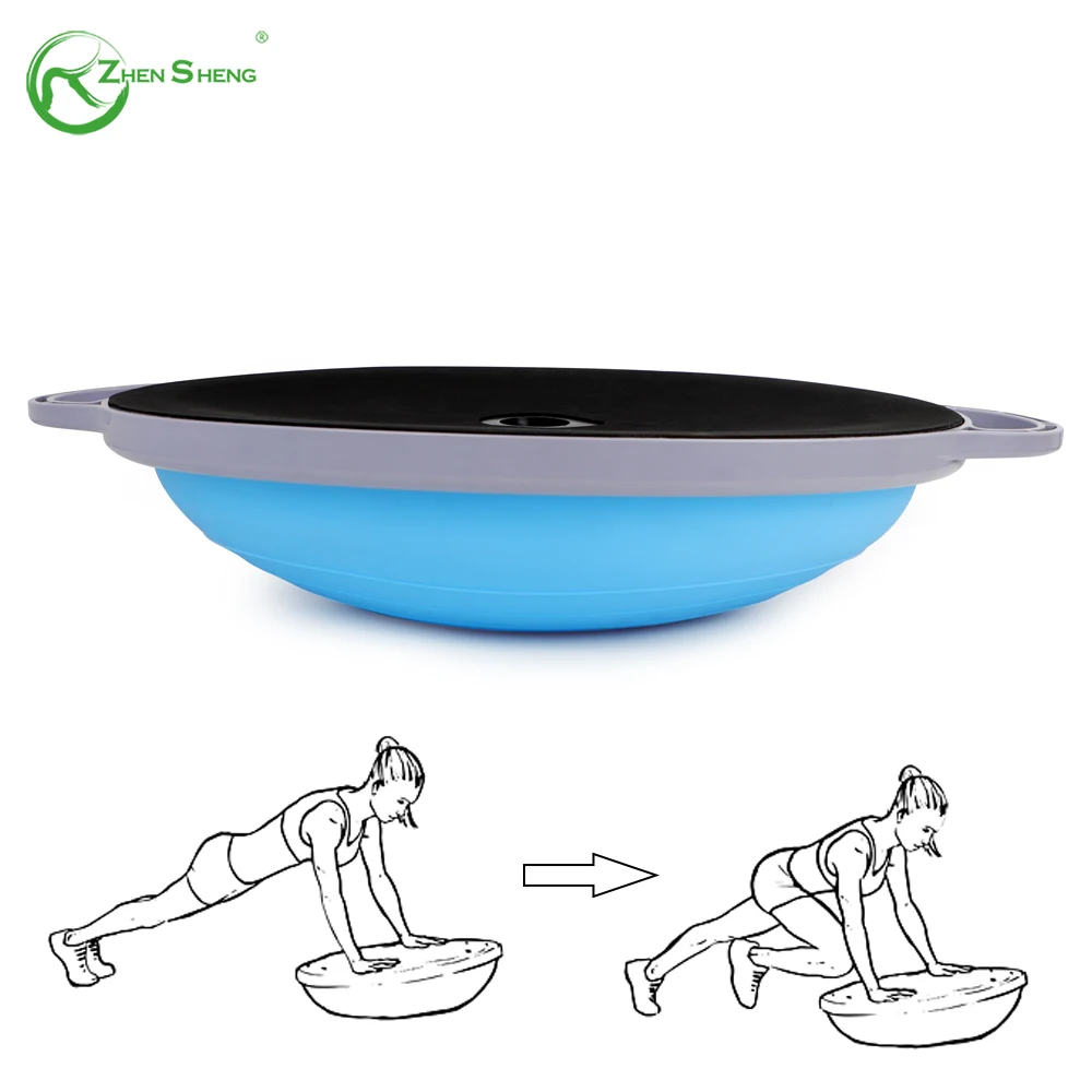 Zhensheng custom logo bigger non slip fitness trainer half balance ball half yoga ball oval type large size 74cm bosuing ball
