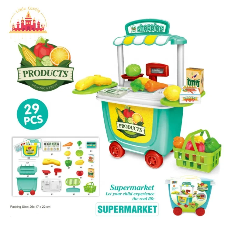 31 Pcs Yellow Color Kids Kitchen Table Plastic Cutlery Cart Toy SL10D059