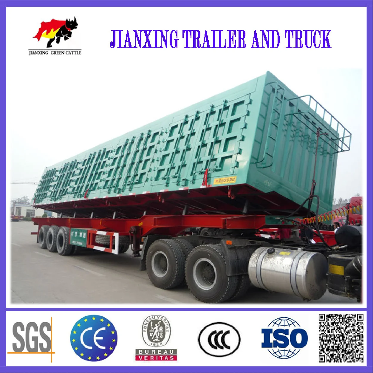Manufactory direct sale 20ft 40ft 3axles drop side tipping trailers hydraulic dump truck trailer