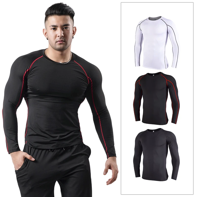 Brand New Fitness Men Seamless Tight Long Sleeve T Shirts Running Sports Gym wear Compression T Shirt For Wholesales