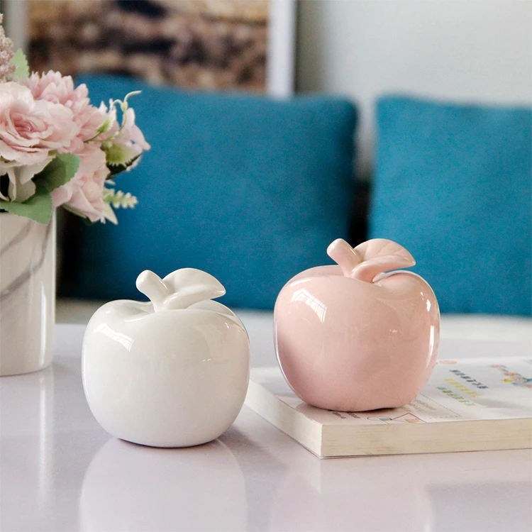 Wholesale Ceramic Apple Decorative Ornaments Fruit Decorative Carving Pink Apple Crafts Decoration