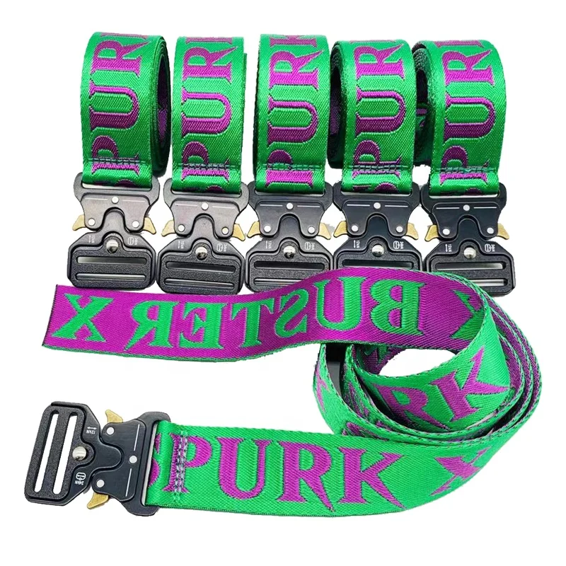 Небольшие ремни Moq На Заказ Жаккардовый тканевый нейлоновый тканевый ремень с логотипом и металлической пряжкой