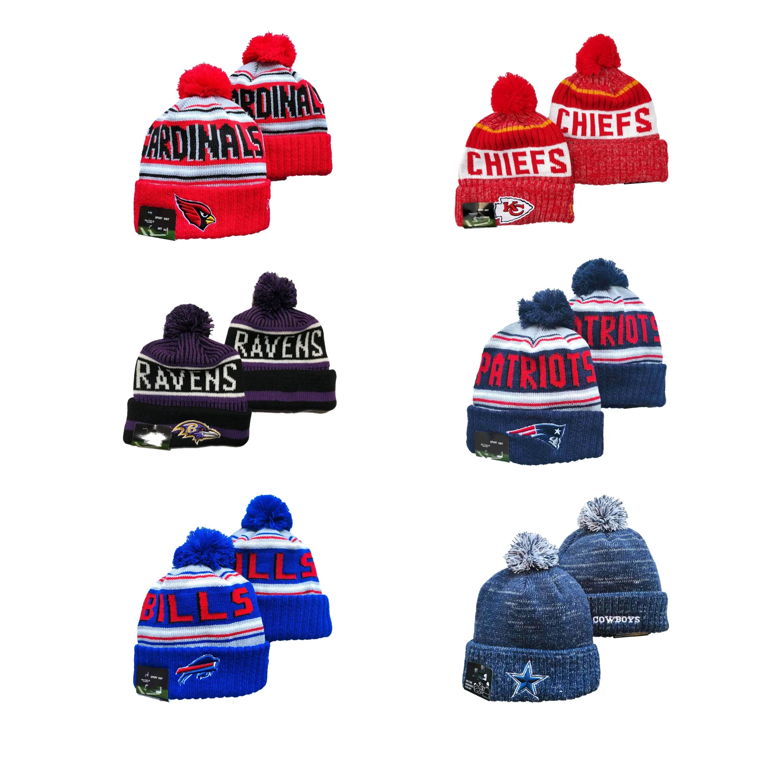 In stock new embroidery logo American USA knit football team cap era beanie winter hats for 32 teams
