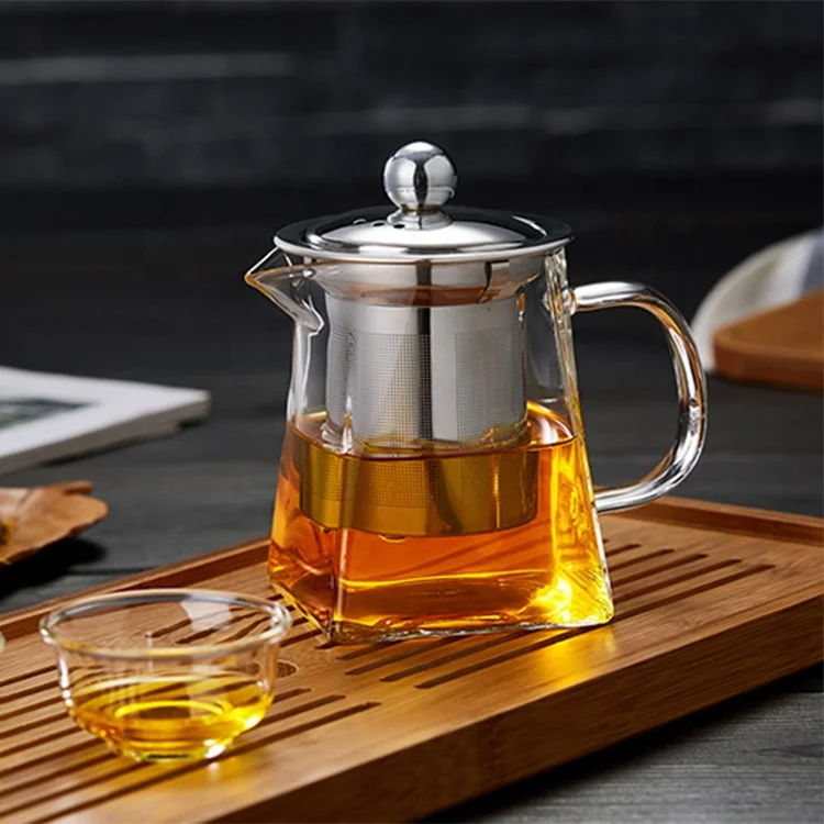 Customized transparent glass teapot with removable steel infuser