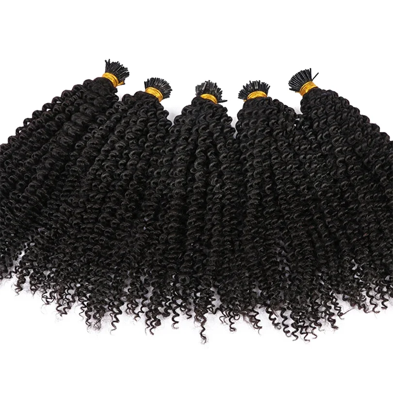 4B 4C I Tip Afro Kinky Curly Human Hair Extensions 100 Strands Nail In Extension 1g/s Natural Color Malaysian Hair