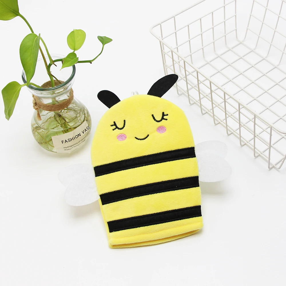 Baby Bath Mitt Bee Puppet Washcloths Kids Exfoliating Wash Gloves Bath Sponge Body Scrub Glove