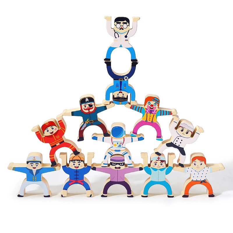 High Quality Wooden Children Play Stacking Pirate Ship Blocks Balance Building Block Toy