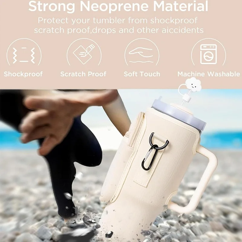 Hot Sale 40 OZ Neoprene Shoulder Strap Tumbler Cup Water Bottle Carrier Crossbody Sling Holder Bag with Zipper Phone Pocket