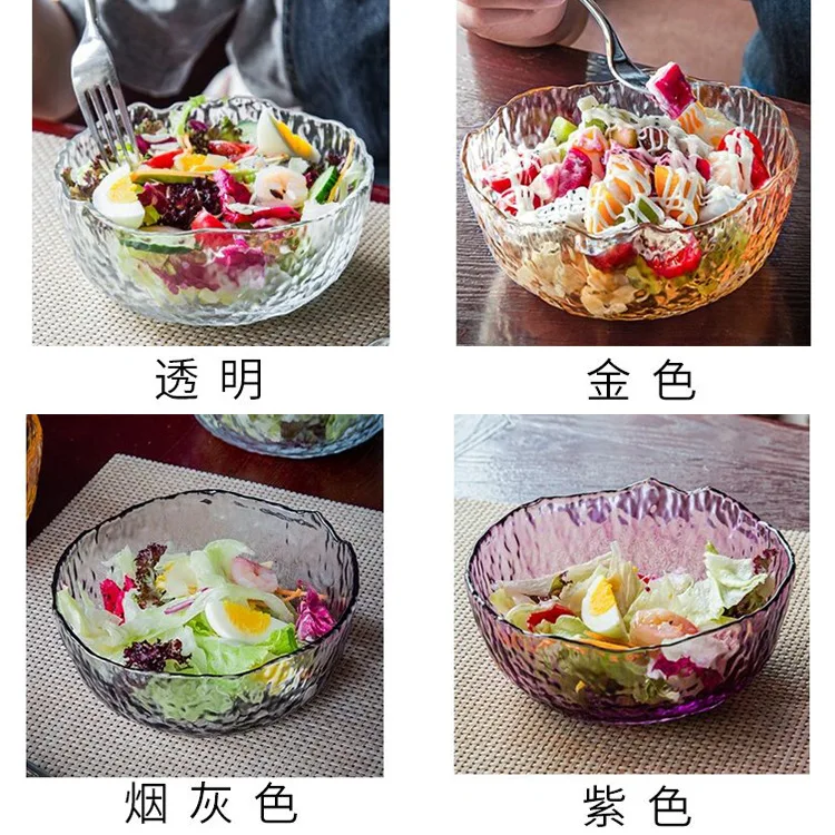 Japanese Style Phnom Penh Hammer Pattern Glass Bowl Fruit Plate Vegetable Salad Nordic Household Internet Ce