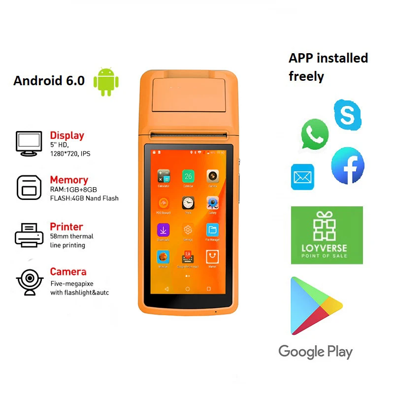 WIFI Blue tooth Barcode Scanner Android Pos Terminal Thermal Printer