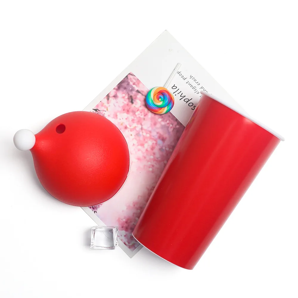 Reusable 20oz Christmas Santa Hat Acrylic Cup Christmas Gift Red Drink Plastic Cold Santa Hat Cup With Straw and lid
