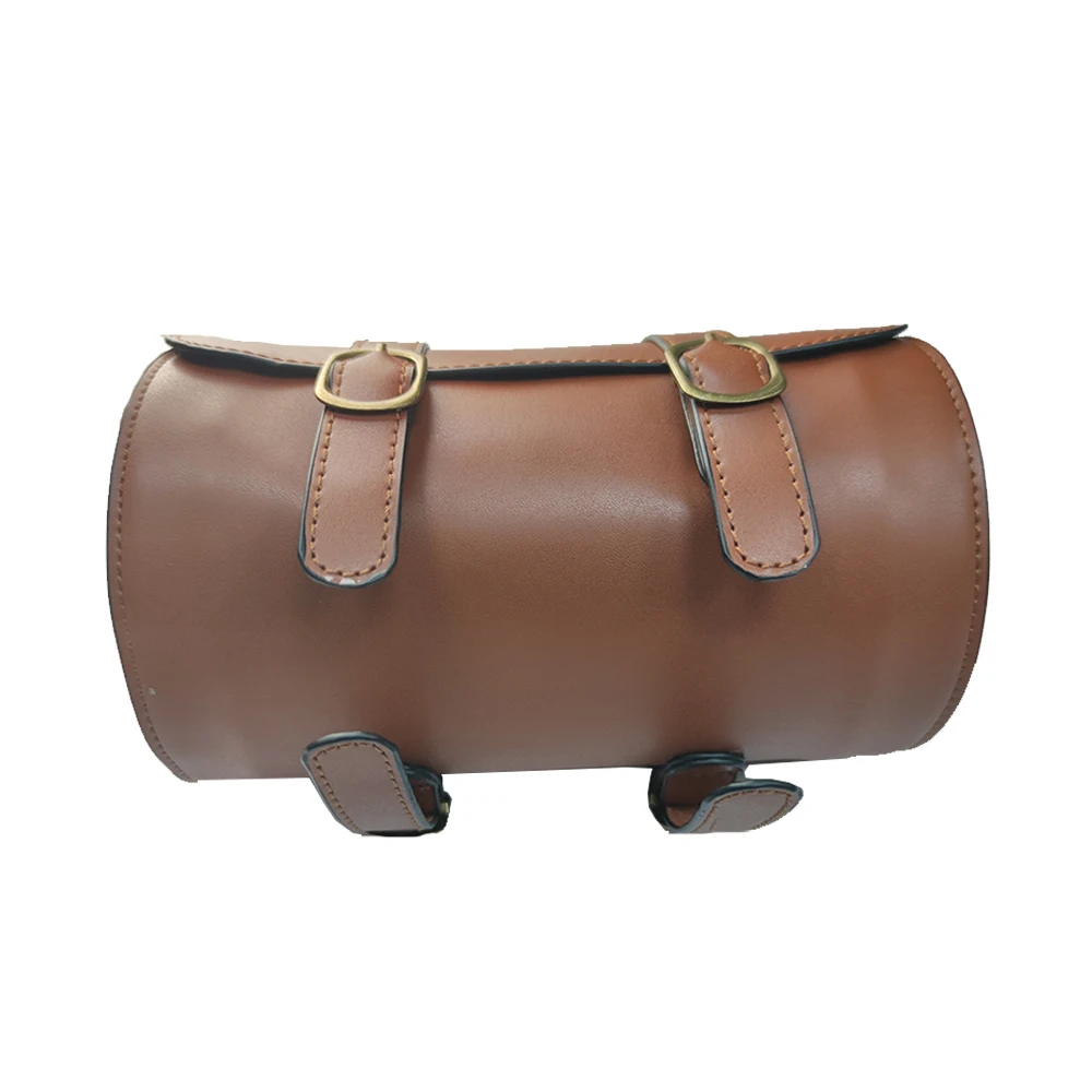 fashion custom brown round bucket rear pu leather bicycle front bag
