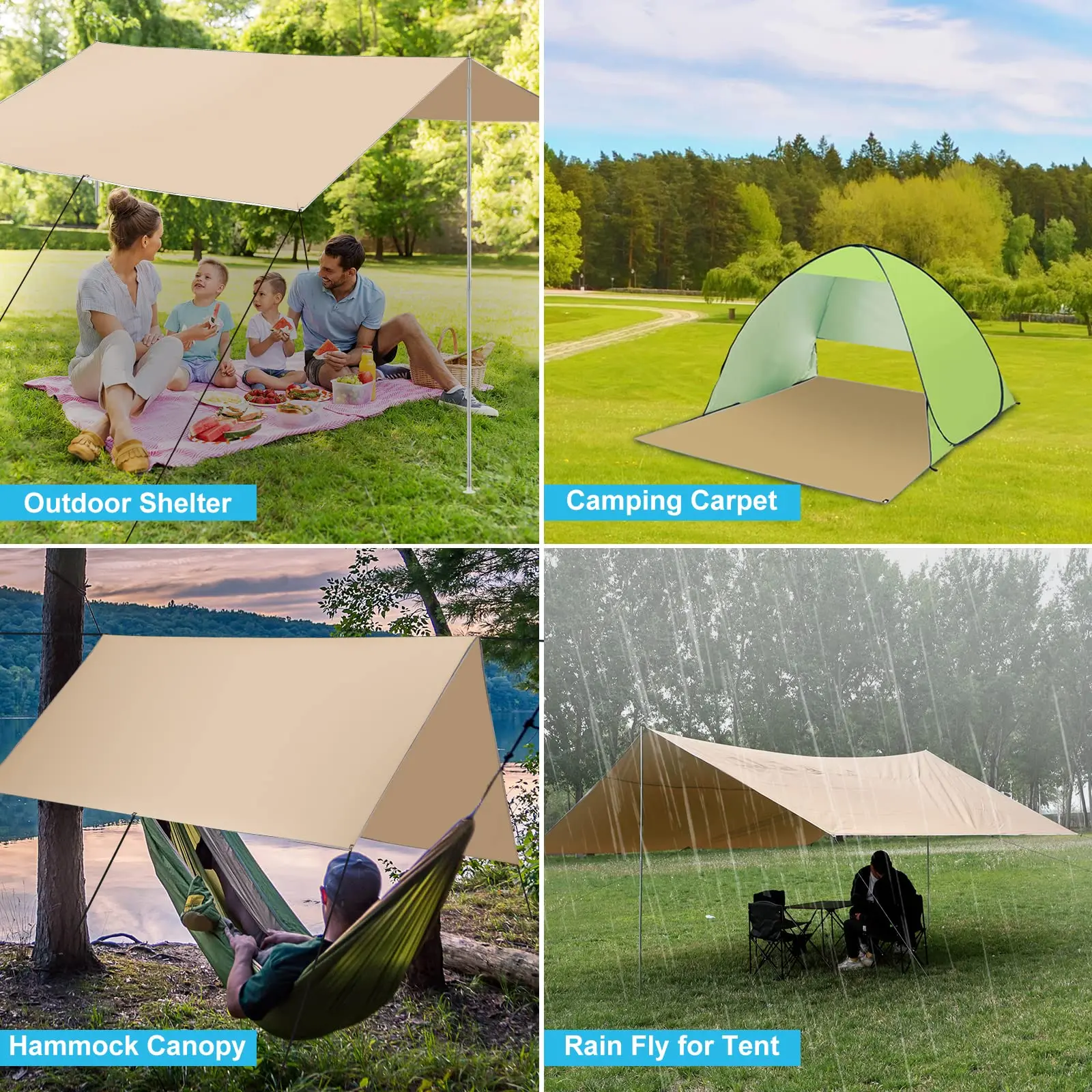 3*4m Camping Tarp Fly Waterproof and Ultralight Survival Tent Tarp for Outdoors