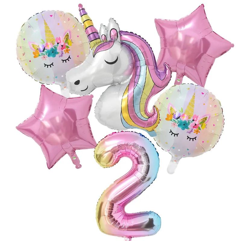 Rainbow Unicorn Balloon 32 inch Number Foil Balloons 1st Kids Unicorn Theme Birthday Party Decorations Baby Shower Globos K0077