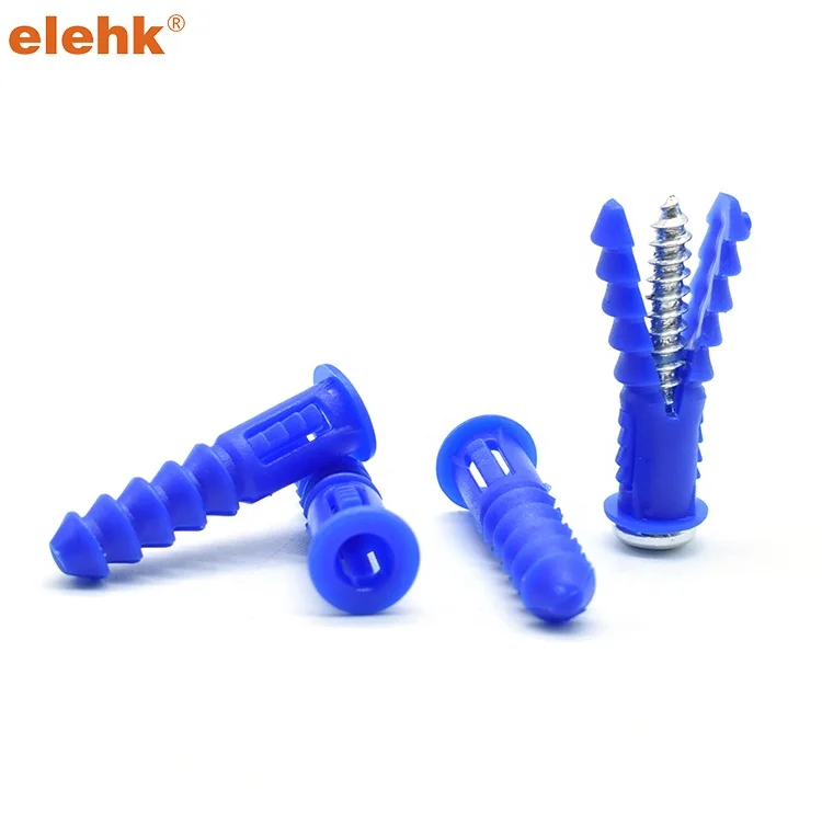 elehk Drill Bit Ribbed Plastic wall plug 12-14-16 X 1-1/2-Inch, blue, 100-Pack Tapered and Ribbed Plastic Anchors