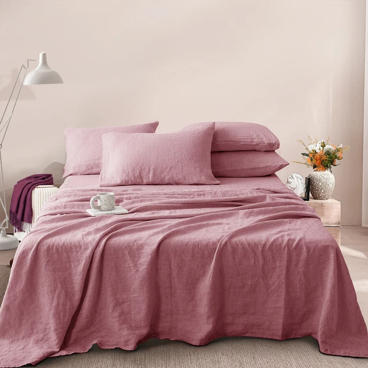 Wholesale King Size Bed Four-Piece Flax Linen bedding Luxury hotel Collections 100% French linen cotton Bed Sheet Set