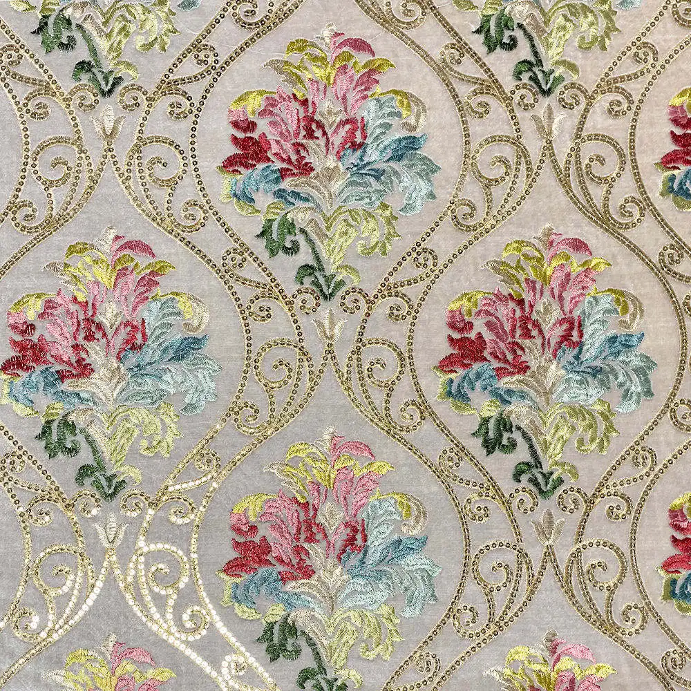 High Quality 100% Polyester Luxury Vintage Pattern Embroidery Sofa Fabric Embroidered Vintage Upholstery Fabric