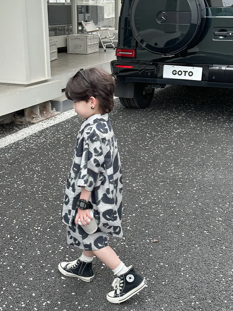 Fashion short sleeve teenage boys clothing sets new style printed boys clothing sets 8 year old to 12 hot sale kids 2 piece sets