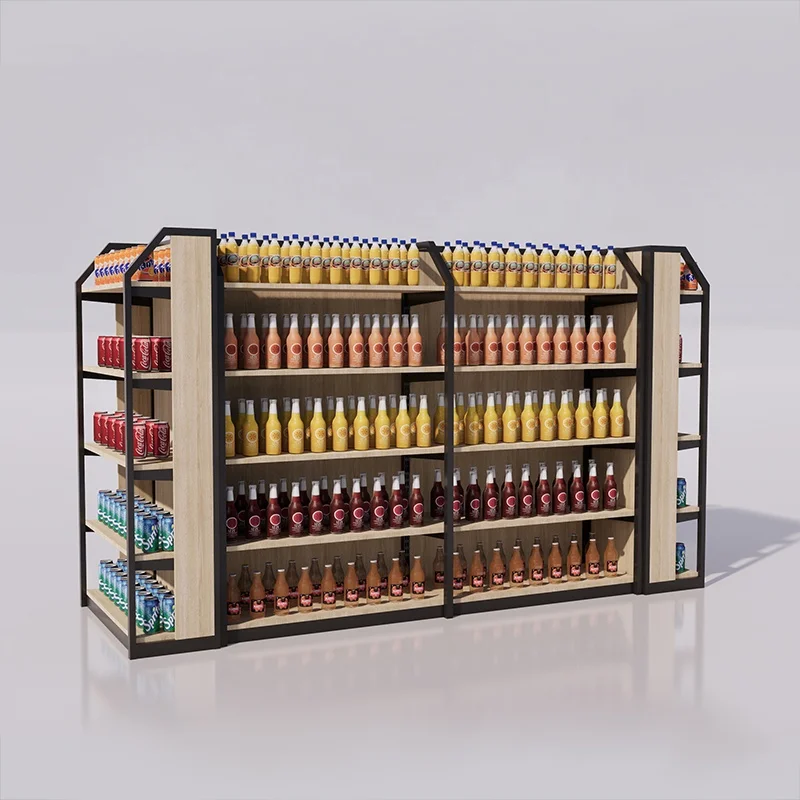 Cigarette Shelf Supermarket Display Stand Customized Grocery Store Wooden Supermarkets Shelves