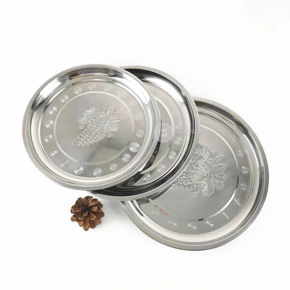 bronze grape stamp design stainless steel round tray wedding charger plates copper plating dishes