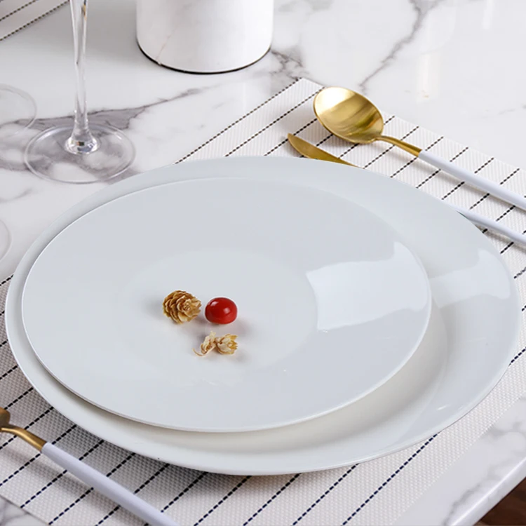 Высококачественные недорогие белые круглые блюда в западном стиле, керамический фарфоровый набор посуды, наборы обеденных тарелок