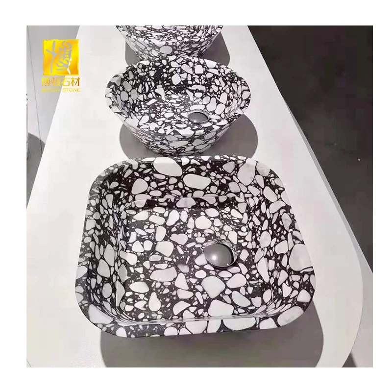 BOTON STONE White and Black Cement Terrazzo Coffee Table Terrazzo for Countertop Bathroom Top