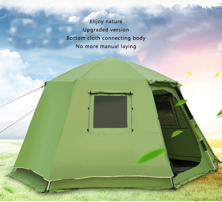 Pu Grade 4 Persons Hexagonal  Tourist Family Automatic Outdoor Waterproof Camping Tent