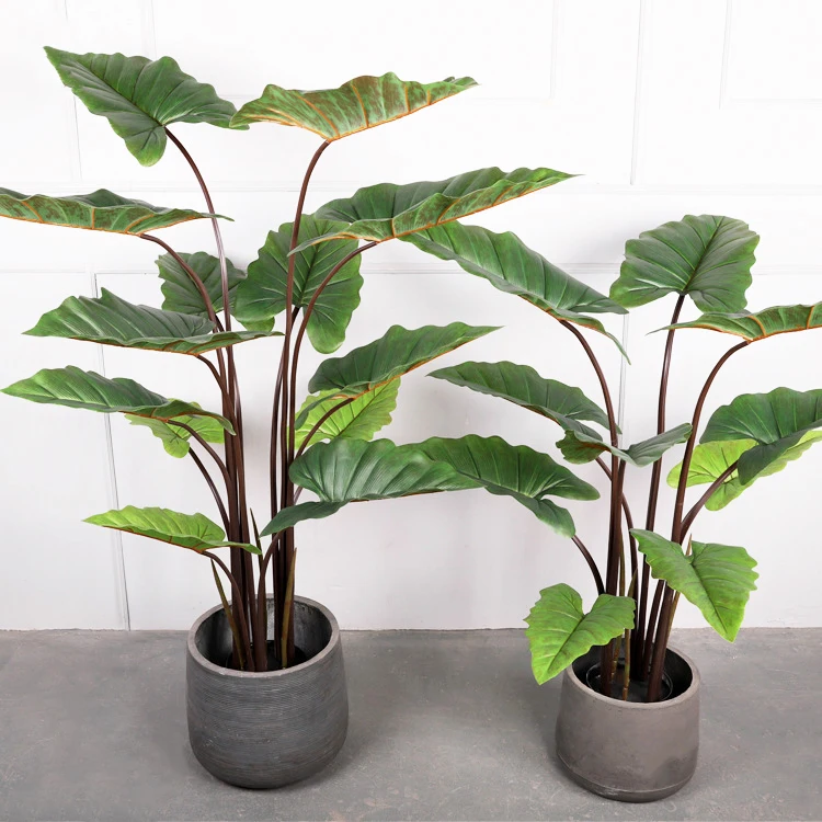 Dripping Guanyin Artificial Trees Potted Alocasia Macrorrhiza Plant Artificial Rainbow Taro Plant Bonsai for home