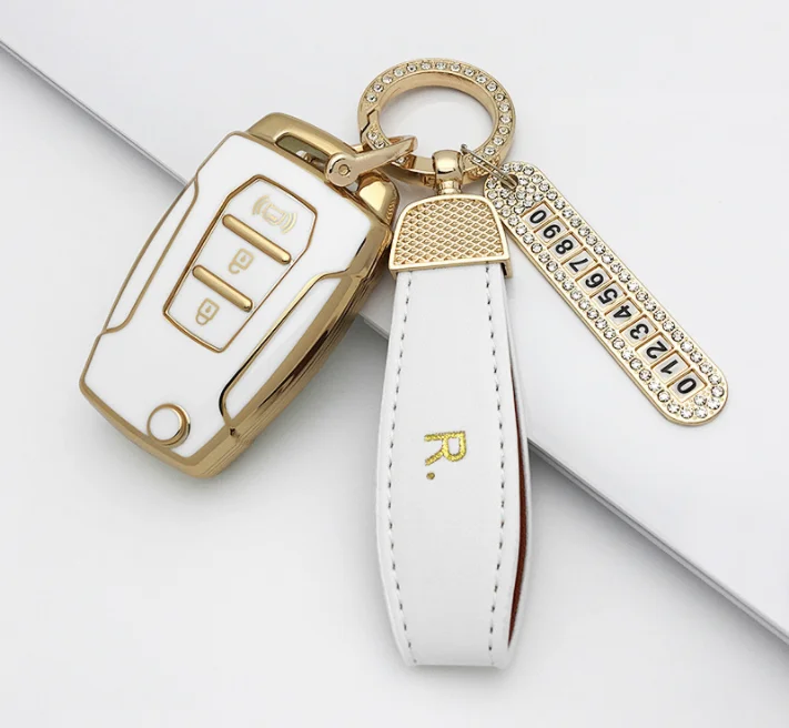 New TPU soft Fob key Cover for New Ssangyong Rexton Korando 3 buttons car key case with gold line key pouch accessory